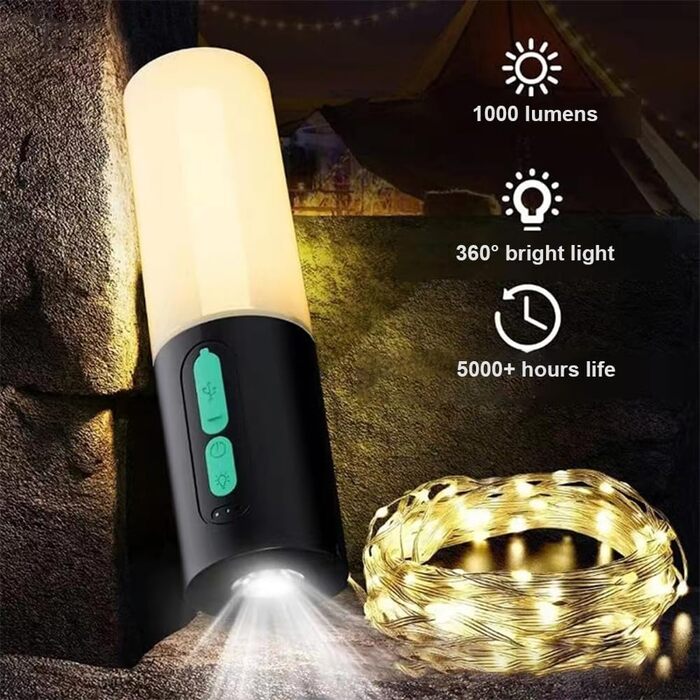 Ліхтар для кемпінгу з підсвічуванням, акумуляторний ліхтарик 4-в-1, 1000 люмен, IPX6