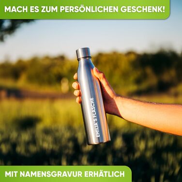 Термос з нержавіючої сталі Log Cabin 1 л Пляшка для води з нержавіючої сталі, підходить для газованих напоїв, герметична, можна мити в посудомийній машині, ідеально підходить для спорту, походів, дітей - без BPA 1000 мл, матова нержавіюча сталь