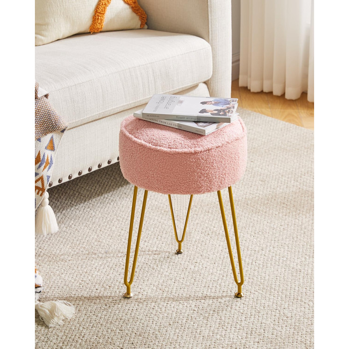 Кругла підставка для ніг, бічний столик для макіяжу, сидіння для туалетного столика, пуф-табурет, для вітальні, спальні, рожевий WBD009P 30Г x 30Ш x 46В см рожевий