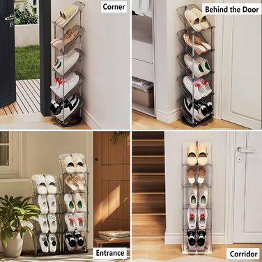 Вузька взуттєва полиця з 2 предметів з 5 ярусами, компактна похила полиця для взуття, взуттєва шафа, місце для зберігання взуття, взуттєва лавка, взуттєва шафа, органайзер для взуттєвої полиці, підставка для взуття, органайзер для взуття, прозора, 5 ярусі