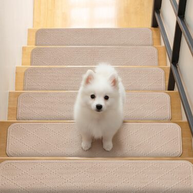 Килимки для сходів 76x20 см, самоклеючі килимки для внутрішніх сходів, 15 шт. , протиковзкі, ріжучі, багаторазові, для захисту домашніх тварин, людей похилого віку та дітей (бежевий)