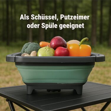 Складана раковина Tool & Tree зеленого кольору Кемпінгова раковина зі зливом, нековзними ніжками та висувними ручками Компактна, міцна раковина для використання на свіжому повітрі, подорожей, кухні для автофургонів та кемпінгу