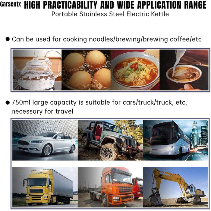 Автомобільний чайник 750 мл, електричний чайник 12 В з нержавіючої сталі для подорожей для нагрівання води кавових напоїв, прийнят