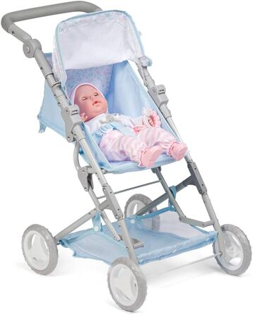 Складна коляска, для ляльок до 45 см, ідеально підходить для ігор та прогулянок, синя з квітковим орнаментом, розроблена Berenguer