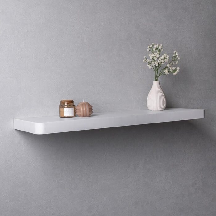 Настінна книжкова полиця - 80x24 см - Плаваюча полиця - Підвісна полиця - Полиця для полиць - Біла - Кухонна полиця - Дитяча книжкова полиця - Декор для вітальні - Полиця для спецій, біла, 80x24