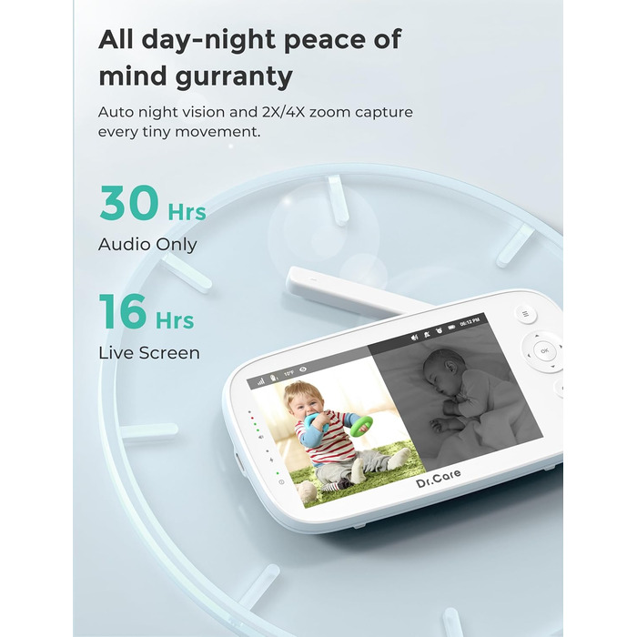 Радіоняня Dr.Care NovaView з 2 камерами - 5-дюймовий дисплей 1080P, ультранизьке випромінювання, акумулятор 5000 мАг, нічне баченн