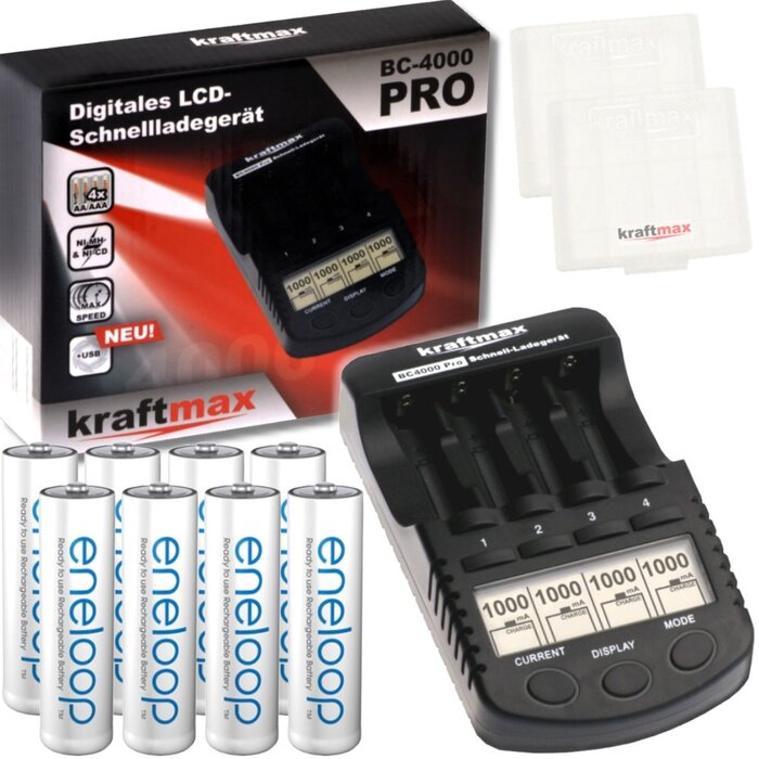 Зарядний пристрій 8 шт. AA Eneloop Akkus у коробці 8 батарейок Eneloop AA, 4000 Pro