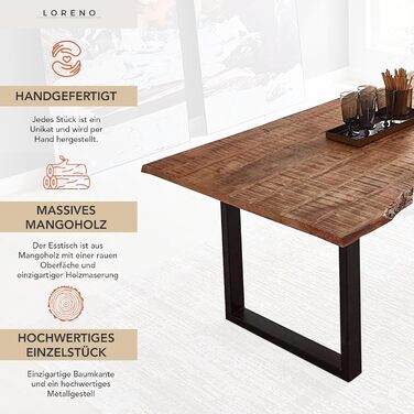 Обідній стіл Loreno ручної роботи з мангового дерева, 120x80 см - 300x100 см, стіл з масиву дерева з рельєфним краєм, основа, стійкий та стійкий - Дерев&39яний обідній стіл, Кухонний стіл, Обідній стіл з масиву дерева