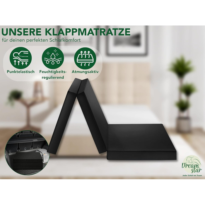 Матрац DREAMSTAR Easy Night Folding 3-секційний складний гостьовий матрац Можна прати Ортопедичні подушки Сертифіковано Oeko-TEX 60 x 190 см