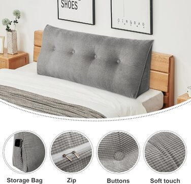 Подушка для спини OHMG 120/140/160/180/200 см, клиноподібна подушка, підходить для ліжка та дивана, трикутна подушка для читання, подушка зі знімним чохлом, який можна прати, з практичною бічною кишенею, подушка для сидіння, настінна подушка 120*50*20 см 