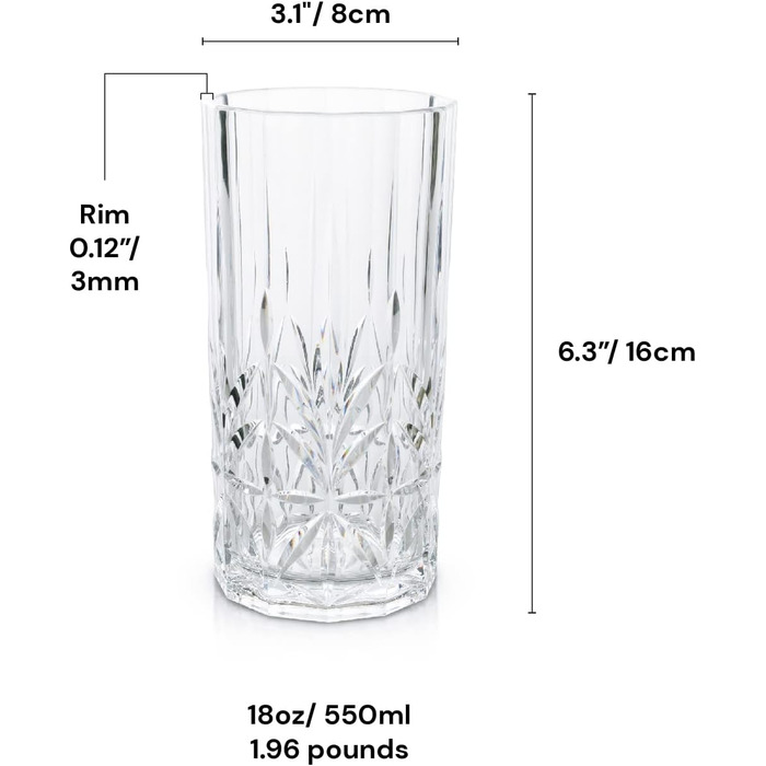 Стакани для пиття Myrtle Beach, високі, прозорі, набір з 4 шт. , ударостійкі, можна мити в посудомийній машині, пластик Tritan, не