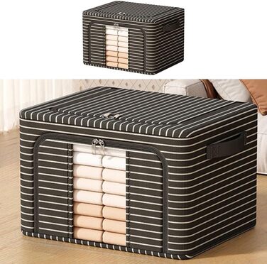 Компактний складний контейнер для зберігання зі сталевою опорною конструкцією та повітропроникною тканиною Оксфорд для економії місця (100 л, чорні смужки)