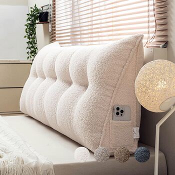 Подушка для спинки ліжка 120 см, велика подушка для спинки ліжка бежева, клиноподібна оксамитова подушка для узголів&39я ліжка, трикутна подушка для спини для настінного кріплення, поперекова подушка-клиноподібна опора для спини, яку можна прати, бежева 1