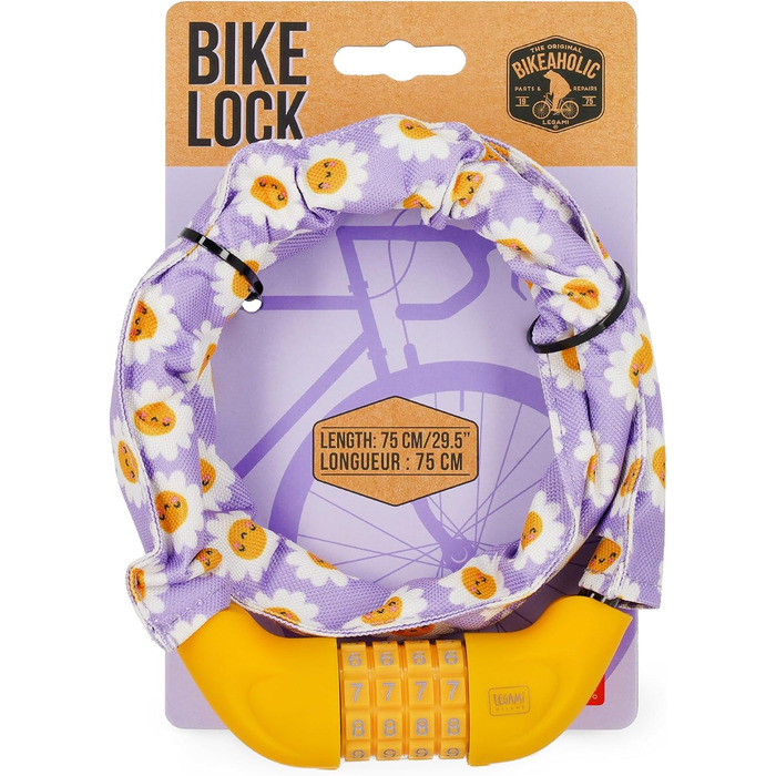 Легамі - Велосипедний замок з кодовим замком, 75 см, водонепроникний, ідеальний для велолюбителів, захист від крадіжки, діаметр 1,4 см, індивідуальне кодове поєднання, ромашки