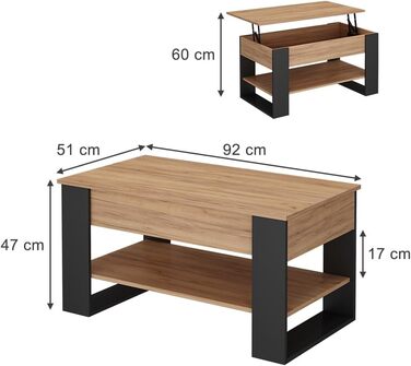 Журнальний столик Vicco Lifto, дуб/антрацит, 92 x 51 см з функцією підйому