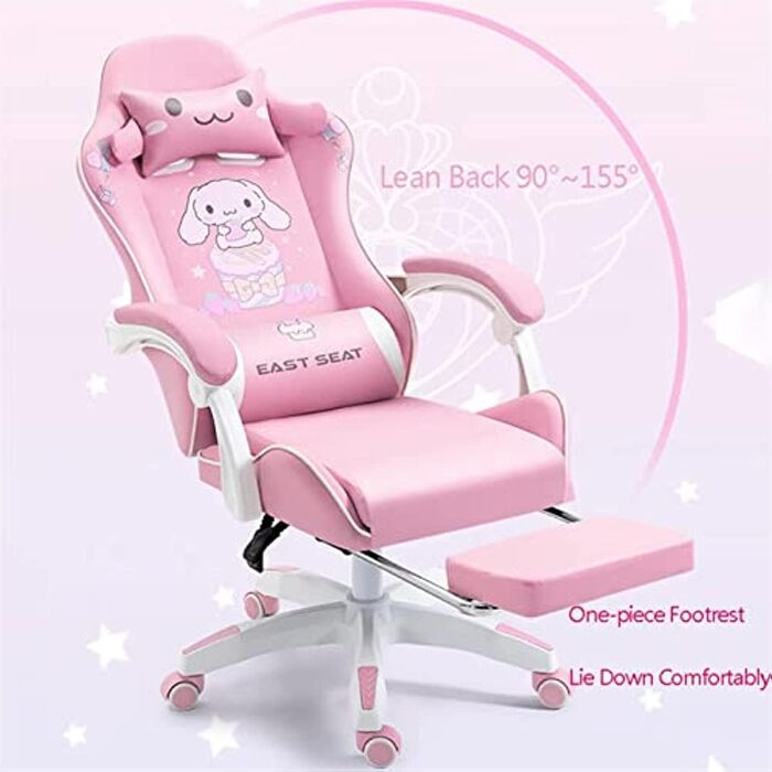 Офісний стілець для гонок зі штучної шкіри з високою спинкою, регульованою спинкою та підставкою для ніг. Ергономічний дизайн для офісу, спальні, комп&39ютера та ігор. Рожевий колір, підходить для професійних геймерів. FANDIAO White Одна сторона