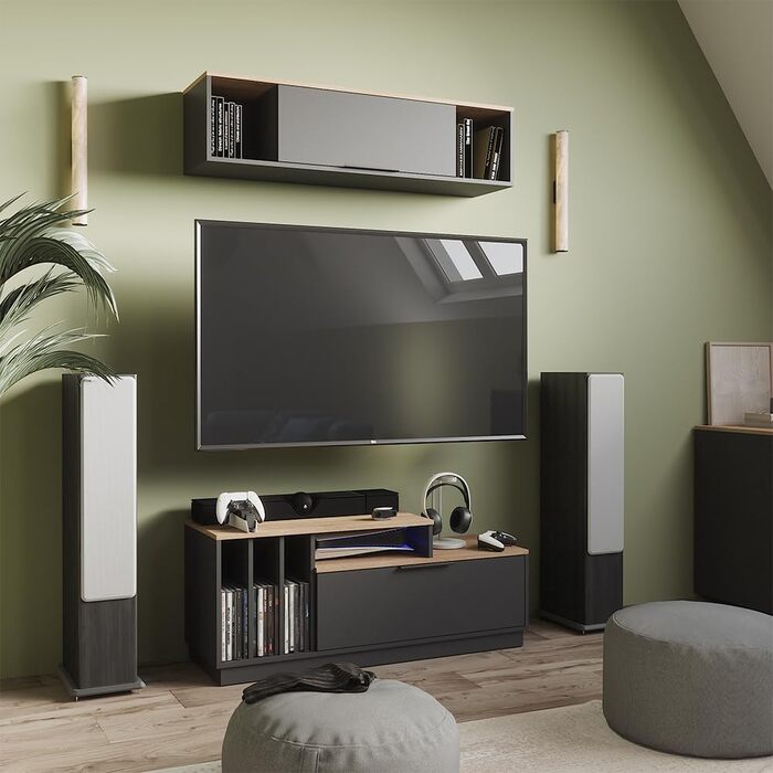 Настінна полиця Vicco Betti, антрацит/сонома, 120 x 30 см, для настінного кріплення, підходить для вітальні або офісу