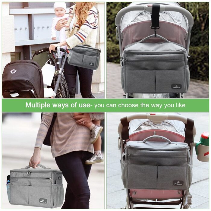 Організатор для коляски PHILORN з ізольованим підсклянником, плечовим ременем великої місткості, універсальна сумка для дитячої ко