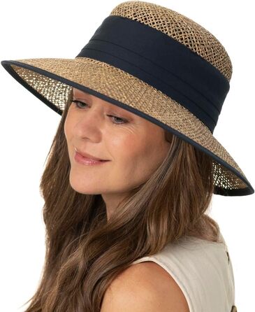 Солом&39яний капелюх Seeberger Talea Beach Seagrass для жінок - літній капелюх, капелюхи від сонця з стрічкою Grosgrain, оздоблення весна-літо, один розмір, чорний
