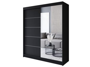 Шафа-купе з розсувними дверима чорного кольору 180x215x58 см з дзеркалом - Меблі для спальні, Місця для зберігання - Універсальна шафа, 3