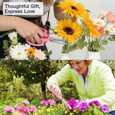 Квіткові ножиці Housolution Pointed, 3 шт., міцні квіткові ножиці, садові ножиці преміум-класу з сталі, ножиці для квітів, плодового листя, ручні ножиці, інструмент для обрізки садівництва та аранжування квітів, колір авокадо, рожеві (показано - рожеві, 3