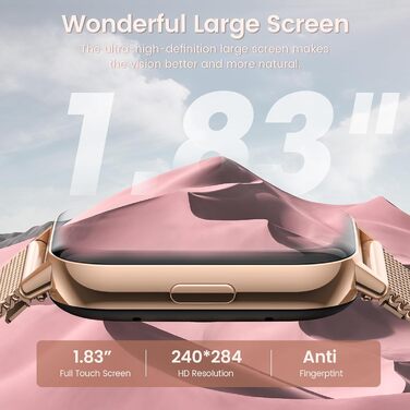 Подарункова коробкаЖіночий смарт-годинник із функцією телефону, 1,83-дюймовий HD-наручний годинник, пульсометр, монітор сну, менструальний цикл, SpO2, смарт-годинник IP68 із 113 спортивними режимами, крокомір для iOS та Android, рожеве золото