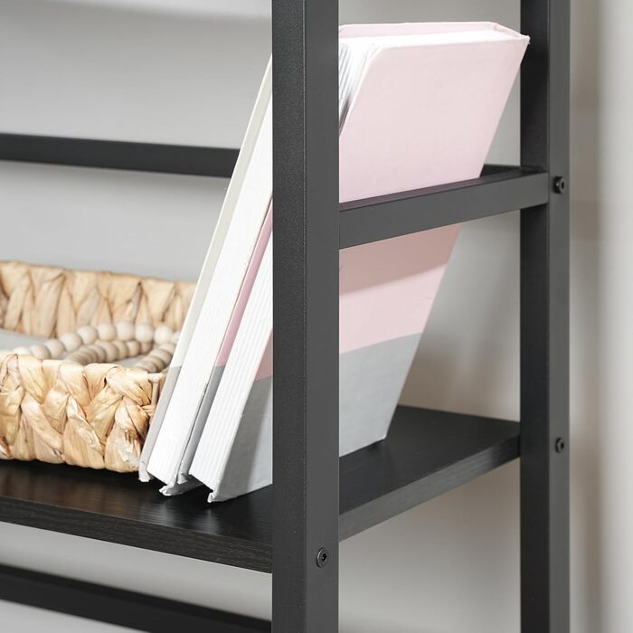 Полиця-драбина HOOBRO, окремостояча полиця, 3-рівнева книжкова полиця, поперечна конструкція, багатофункціональна полиця для зберігання, міцний металевий каркас, індустріальний стиль, для вітальні, спальні, кабінету EBB80CJ01G1 Чорна 40 x 30 x 81 см