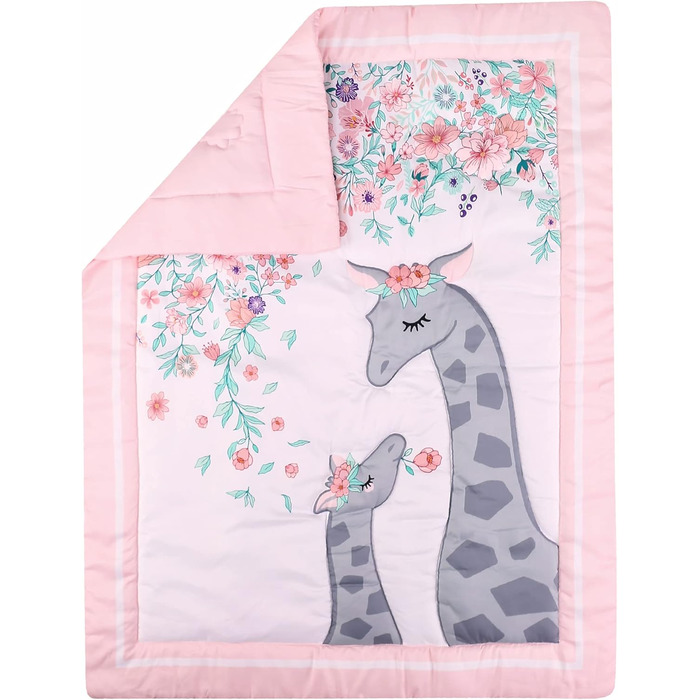 Комплект постільної білизни Jupeollon для дівчаток, жираф, квітковий візерунок, дитяча, дитяче ліжечко, 4-спальне простирадло, ліж