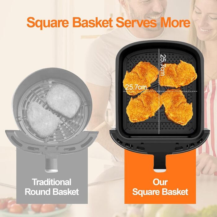 Аерофритюрниця Фритюрниця з оглядовим вікном, Emphsism Airfryer XXL 7L 1700W з цифровим світлодіодним сенсорним екраном, 10 програм, фритюрниця гаряче повітря без жиру, функція підігріву та вбудоване освітлення