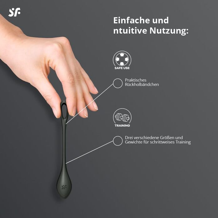 Кульки для сексу Satisfyer Yoni Power 2 Love Balls Набір із 3 силіконових кульок Кегеля для жінок 22-73 г та 2-3 см Для початківців та досвідчених Силікон медичного класу Секс-іграшка чорного кольору