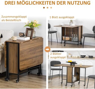 Розкладний обідній стіл HOMCOM, мобільний розкладний стіл з відкритою полицею, обідній стіл, кухонний стіл для невеликих приміщень, кухня, їдальня, 130 x 80 x 74 см, коричневий