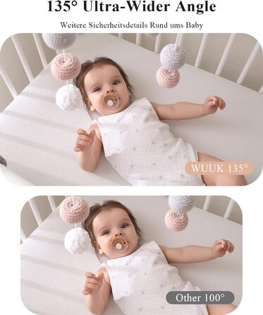 Радіоняня WUUK 2K з 2 камерами та додатком, 5,5-дюймовий дисплей із PTZ-монітором на 360, 10-кратне збільшення, стабільне зєднання