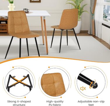 Обідні стільці EGGREE, комплект з 4 шт. , штучна шкіра, сучасний дизайн, м&39які, кухонні стільці, їдальня, вітальня, спальня, металеві ніжки, вантажопідйомність 150 кг, коричневий