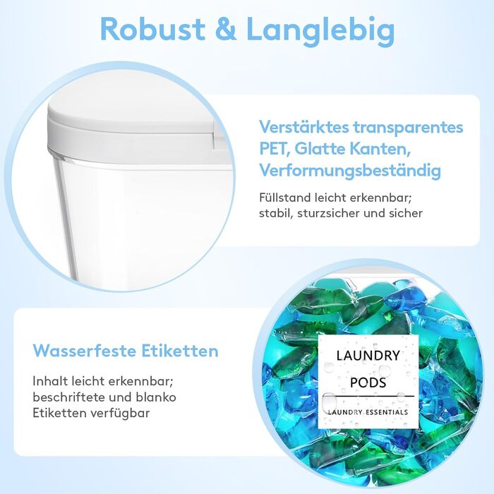 Контейнери для прального порошку Lifewit, 4 шт., 2700 мл/0,72 галона, з етикетками та ложками, коробка для зберігання прального порошку із застібкою-кнопкою, коробка для миючого засобу, контейнер для зберігання прального порошку з підсилювачем перлового а