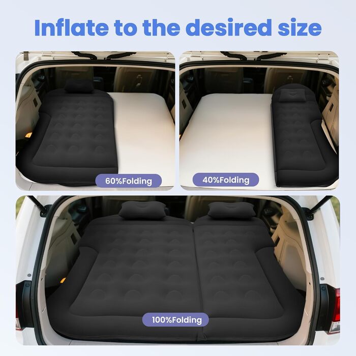 Портативний автомобільний матрац для позашляховиків, автомобільний надувний матрац з насосом та 2 подушками, флокований автомобільний надувний матрац для подорожей, кемпінгу, активного відпочинку в приміщенні та на свіжому повітрі, чорний