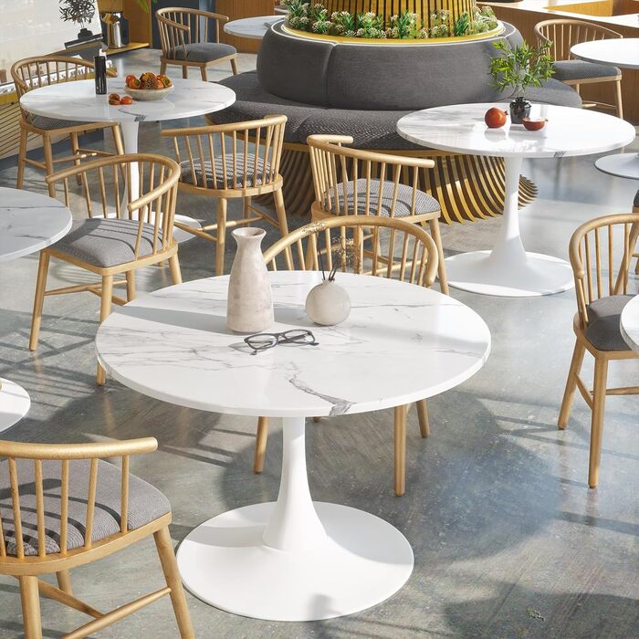 Сучасний круглий обідній стіл, простий обідній стіл для відпочинку, круглий стіл на підставці, бістро-стіл для сніданку на 2-4 особи, журнальний столик, договірний стіл для кухні, їдальні, вітальні та офісу (мармур, 80 см)