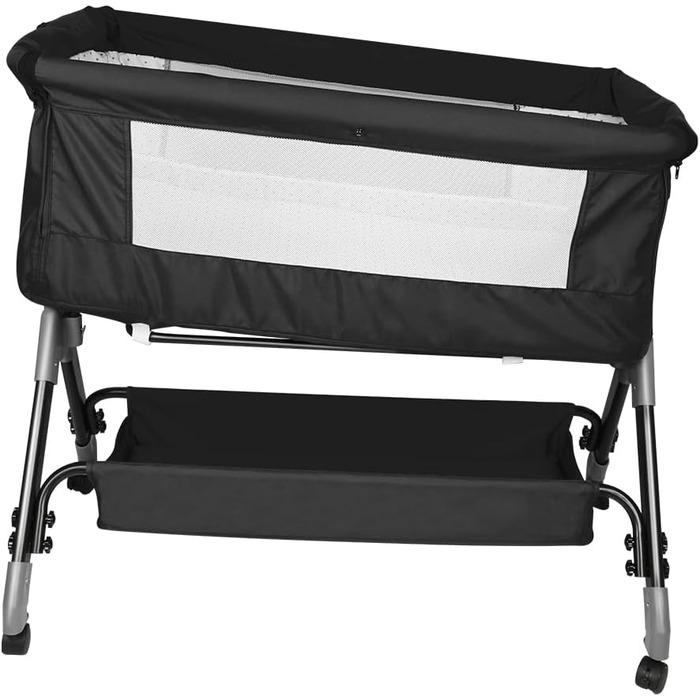 Дитяче ліжечко 3-в-1, дитяча колиска та дорожнє ліжечко, 4-рівневе регулювання висоти дитячого ліжечка, відкидне крісло, ліжечко, колиска для дітей вагою до 25 кг - 104 x 52 x 100-110 см - чорний колір