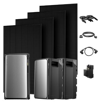 Універсальна балконна електростанція потужністю 2000 Вт з накопичувачем 5760 Втгод, ECOFLOW STREAM Ultra з 2AC Pro, розумним лічильником та повним комплектом аксесуарів, 4 повністю чорні двосторонні сонячні панелі потужністю 500 Вт, plug & play (0 ПДВ) бе