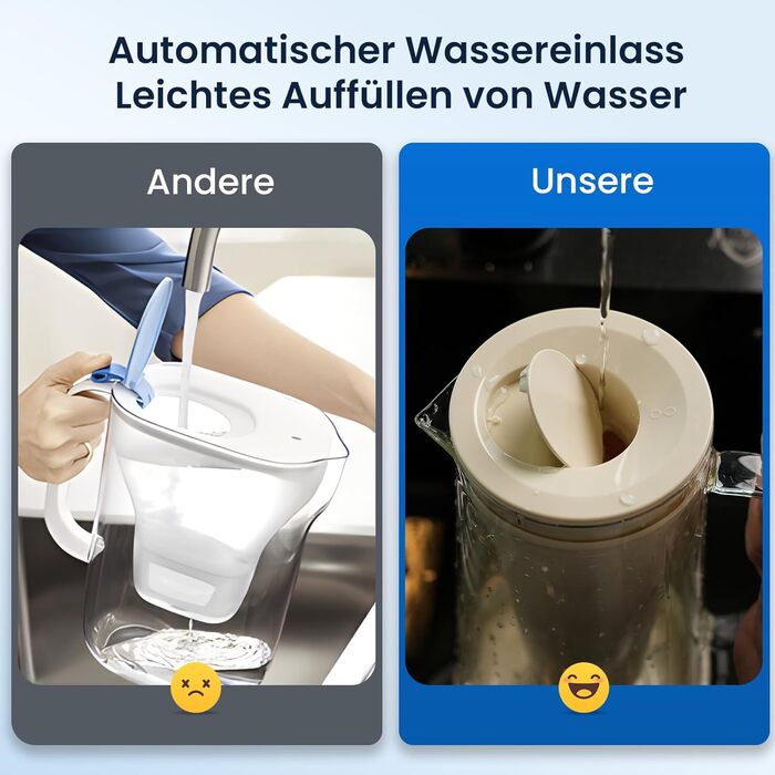 Скляний глечик з фільтром для води GLACIER FRESH 1,8 л активоване вугілля ультрафільтраційний фільтр Зменшує хлор, фторид, вапняний наліт, важкі метали, такі як свинець, мідь кремово-білий