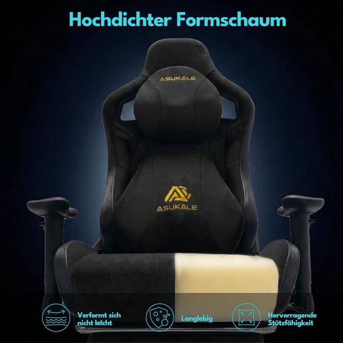 Ігрове крісло, офісне крісло, ергономічне, дихаюче ігрове крісло зі штучної замші, робоче крісло з підставкою для ніг, підголівником та поперековою подушкою, 3D-підлокітники, спинка 90-155, чорний колір