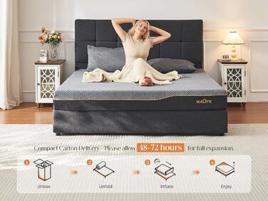 Зонний матрац з холодної піни, 90 x 200 см, матрац з гелевої піни з ефектом пам&39яті, середньої жорсткості (H3), суперм&39який, висота 20 см, сертифікований Oeko-TEX 100, дихаючий матрац, що згортається, чорний, 90 x 200 см, 7-