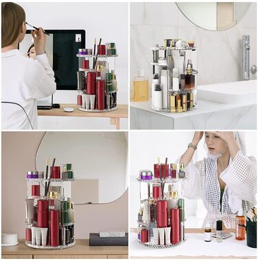 Організатор для макіяжу Withosent, обертовий на 360 косметичний контейнер для зберігання, косметика для догляду за шкірою, аксесуар для комода, спальні, ванної кімнати, прозорий