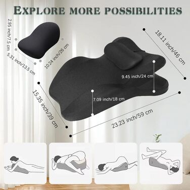 Подушка для пари Клиноподібна інтимна подушка з піни з ефектом пам&39яті для більшого комфорту та інтимності Ергономічна секс-подушка для пар, підтримка спини та ніг, чорна, 27