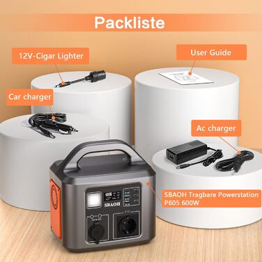 Портативна електростанція 600 Вт, сонячний генератор SBAOH 538,7 Втгод з акумулятором та виходом змінного струму/USB, мобільний генератор живлення для подорожей/кемпінгу/відпочинку на природі/для надзвичайних ситуацій