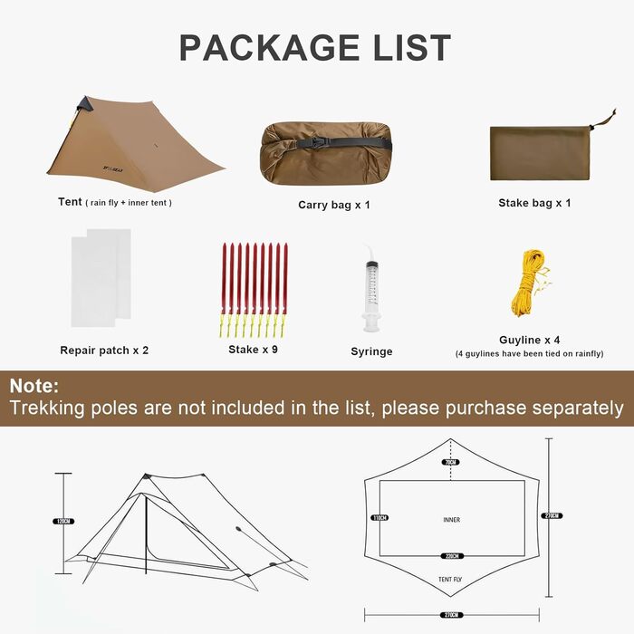 Або 2 особи, 3/4 сезону, водонепроникний професійний туристичний намет, 15D Professional Camping Tent 2 особи - хакі, 3F UL Gear Lanshan Ultralight Camping Tent, 1