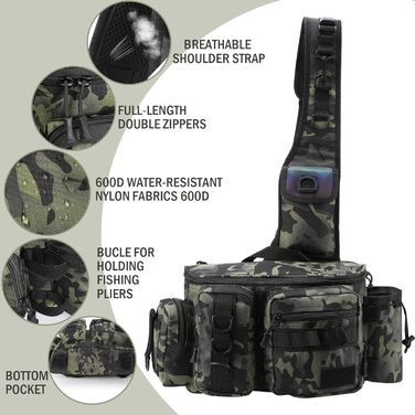 Рибальська сумка zerotop, рибальська сумка для рибальських снастей і рибальських аксесуарів з поясом і плечовим ременем і організація рибальських аксесуарів сумка на плече і рибальське спорядження для риболовлі походів полювання кемпінгу