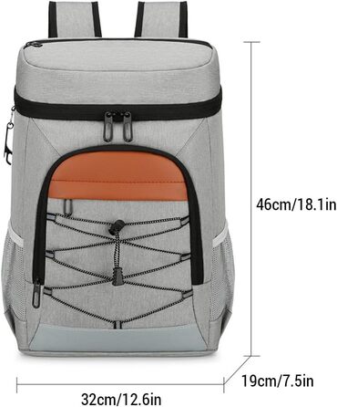 Рюкзак-холодильник Tourit, кемпінговий рюкзак-холодильник з відділенням для обіду, утеплений, водовідштовхувальний, для чоловіків/жінок, пікніків, подорожей, спорту, велика місткість, легкий, водонепроникна підкладка, сірий