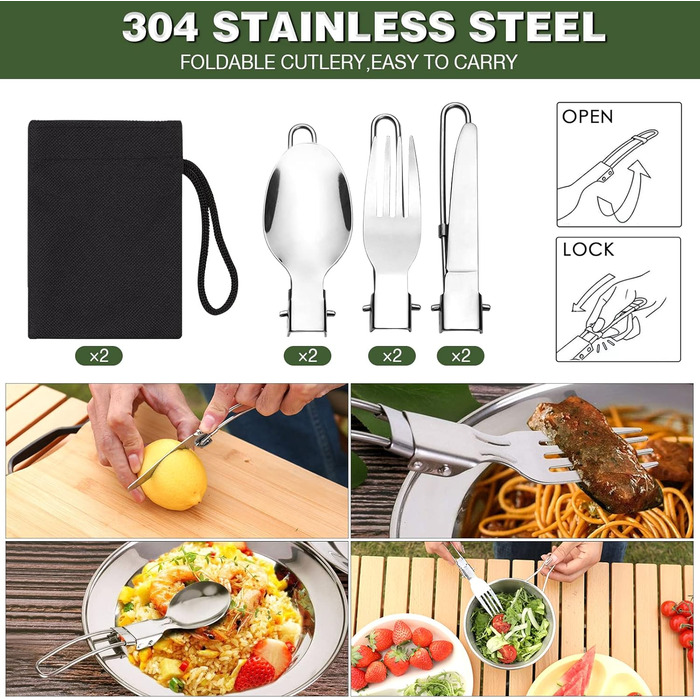 Набір посуду для кемпінгу та пікніка, 14 предметів каструлі, сковорода, чайник та столові прибори