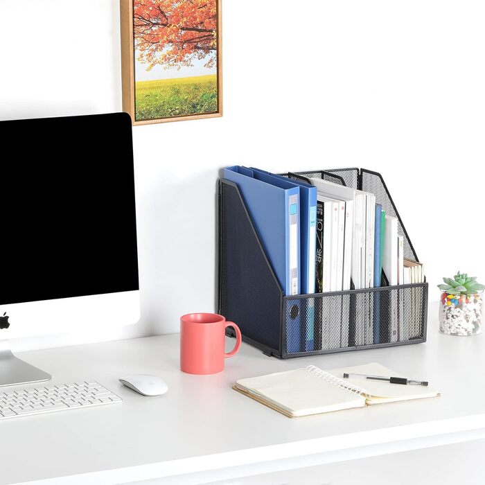 Металевий офісний органайзер EasyPAG A4 з 4 кишенями, тримач для документів, лоток для файлів, тримач для журналів, лоток для листів, органайзер для паперових журналів, чорний.