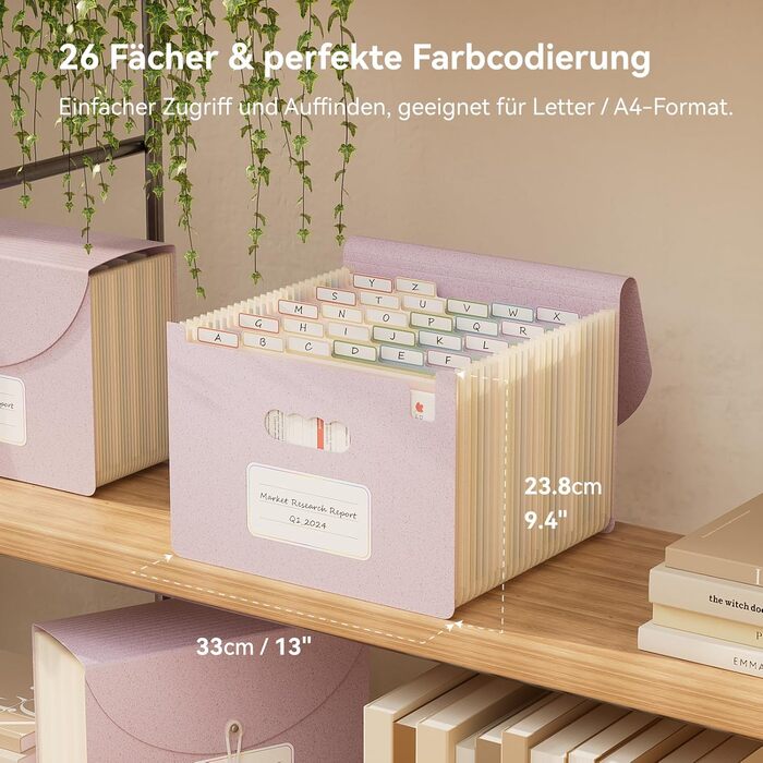 Папка для документів А4 з 26 відділеннями, пшенична солома, папка-гармошка, без BPA, повернення до природи, здоровий спосіб життя - лавандово-фіолетовий